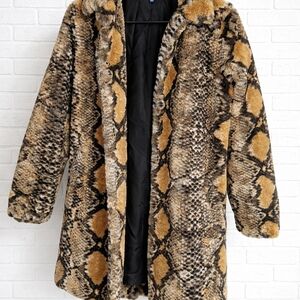 Democracy Faux Fur Snake-Print Teddy Coat in Brown and Black
